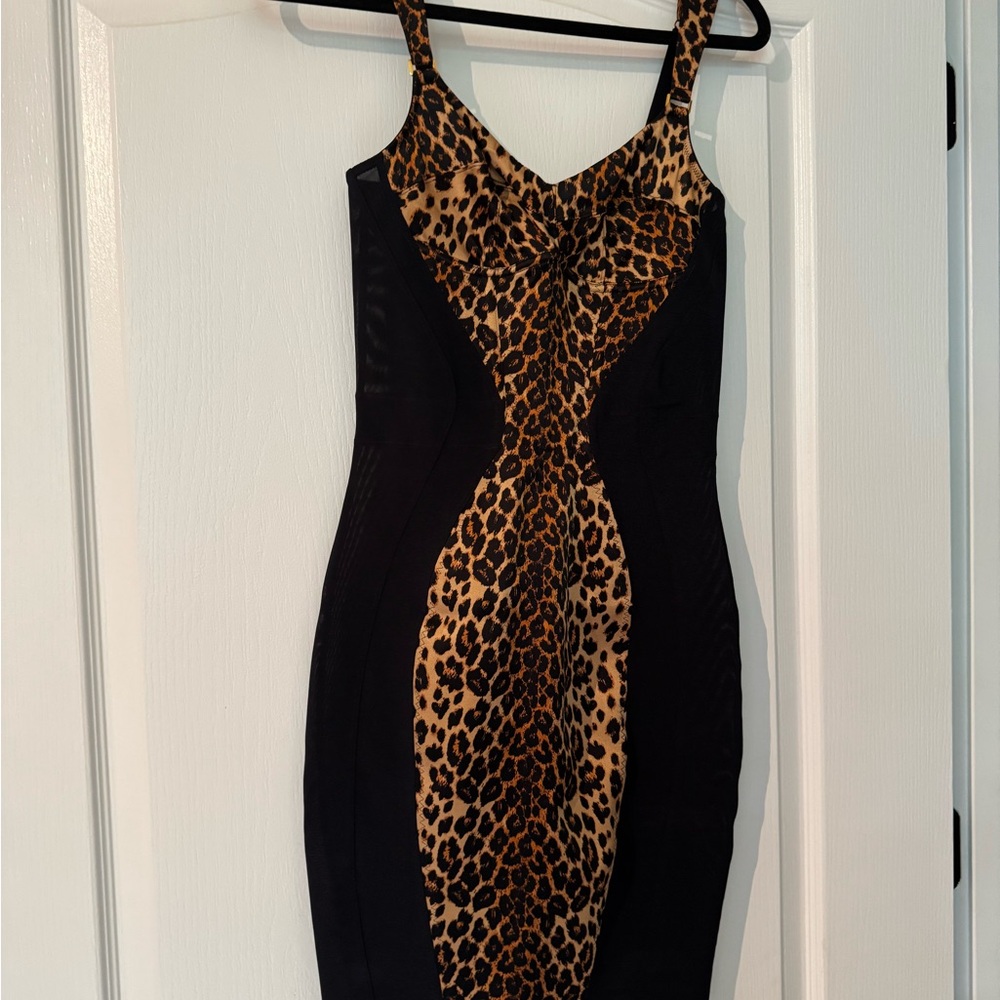 Agent Provocateur Brown and Black Leopard Print Bodycon Cocktail Dress